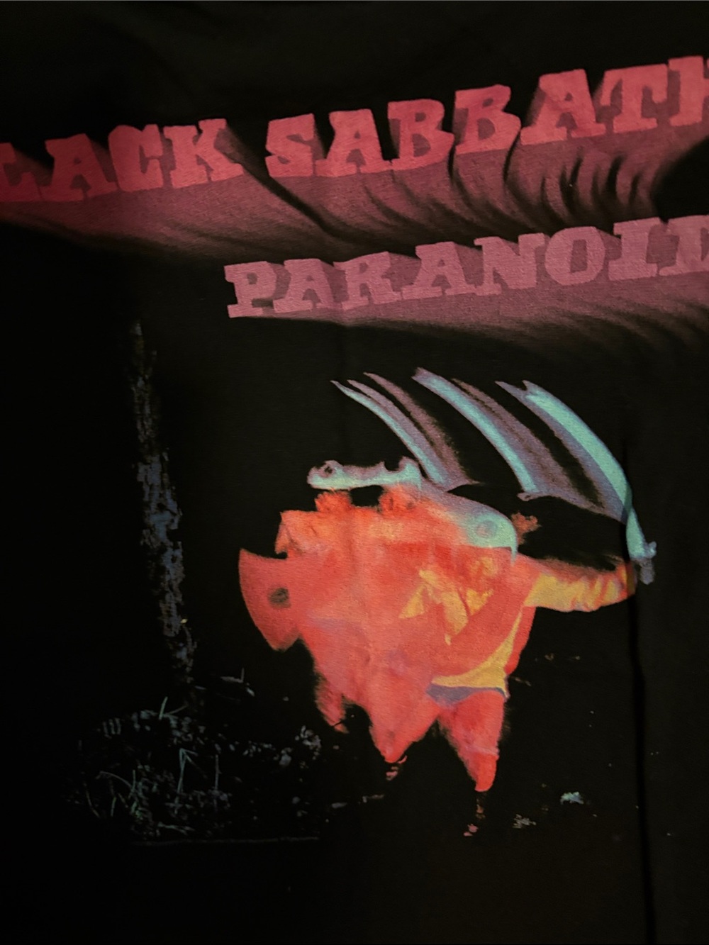 Gildan Black Sabbath Paranoid Tee - Black with Pink & Orange Artwork - Picture 4 of 5
